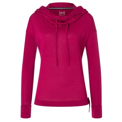 super natural Bluza z kapturem Funnel Hoodie (Wełna merino) sangriapink Damska