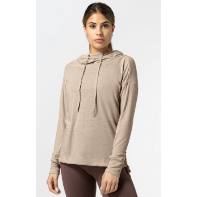 super natural Bluza z kapturem Funnel Hoodie (wełna merino) beżowa damska