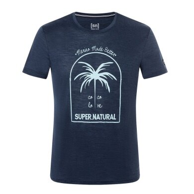 super natural T-shirt rekreacyjne Graphic King Coco - mieszanka wełny merino - granatowy męski